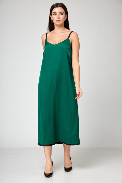 Двухстороннее платье с бусинами и баской из вискозы Anelli 1180 черно-зеленый - фото 2