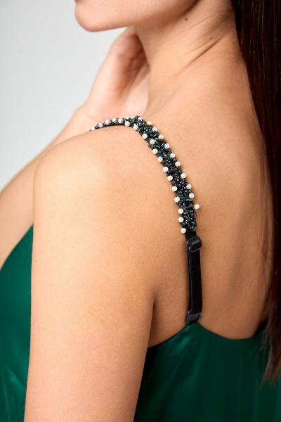 Двухстороннее платье с бусинами и баской из вискозы Anelli 1180 черно-зеленый - фото 8