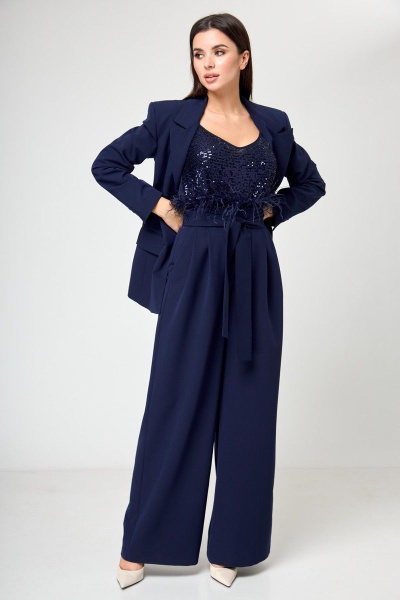 Костюм из жакета и брюк палаццо для делового образа Anelli 1190 синий - фото 1