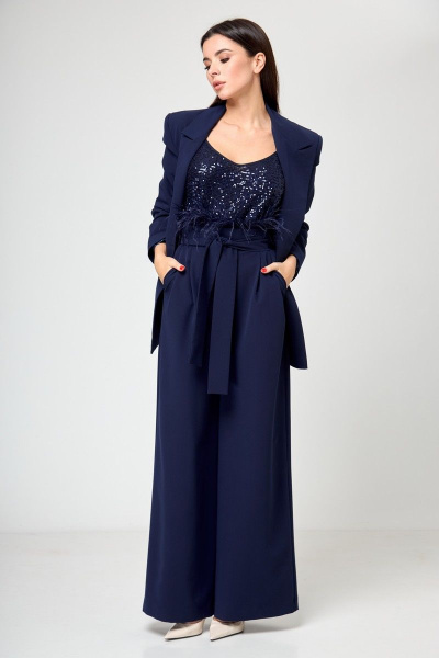 Костюм из жакета и брюк палаццо для делового образа Anelli 1190 синий - фото 20