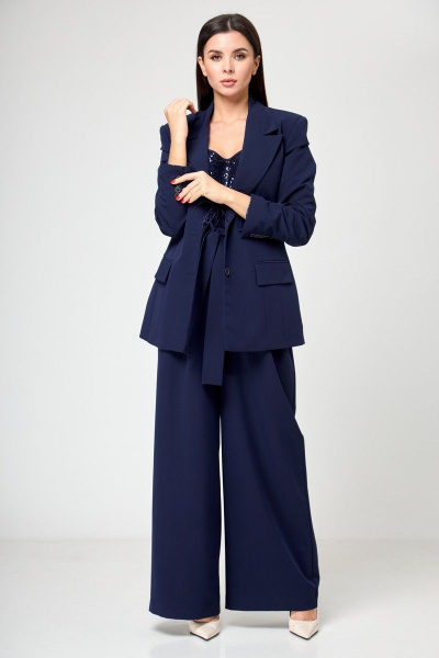 Костюм из жакета и брюк палаццо для делового образа Anelli 1190 синий - фото 19