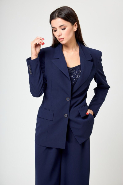 Костюм из жакета и брюк палаццо для делового образа Anelli 1190 синий - фото 6