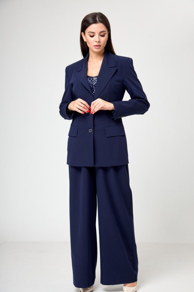 Костюм из жакета и брюк палаццо для делового образа Anelli 1190 синий - фото 5