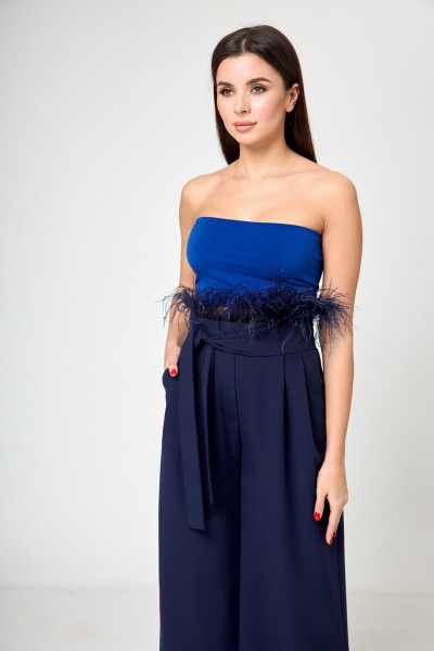 Пояс-баска из текстиля с перьями и двумя вариантами фиксации Anelli 1194 синий - фото 4