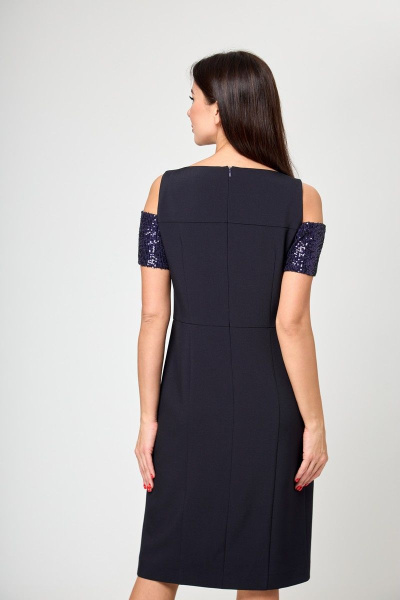 Демисезонное синее платье-футляр с пайетками и разрезом Anelli 1196 синий - фото 8
