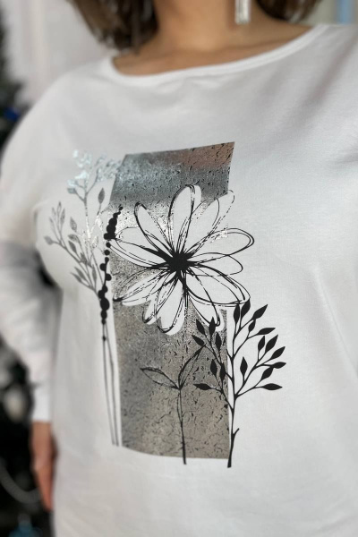 Джемпер из трикотажа с принтом, длина 63 см, белый Rumoda 2054 серебро/белый - фото 7