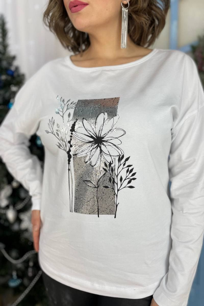 Джемпер из трикотажа с принтом, длина 63 см, белый Rumoda 2054 серебро/белый - фото 6