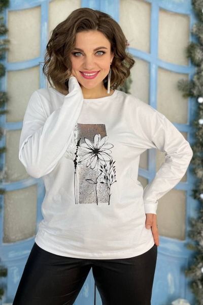 Джемпер из трикотажа с принтом, длина 63 см, белый Rumoda 2054 серебро/белый - фото 2