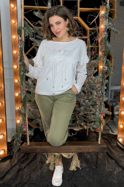 Полуприлегающий джемпер из трикотажа с принтом и шнурами Rumoda 2059 белый - фото 9