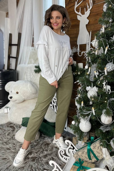 Полуприлегающий джемпер из трикотажа с принтом и шнурами Rumoda 2059 белый - фото 7