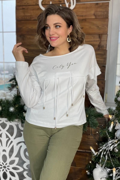 Полуприлегающий джемпер из трикотажа с принтом и шнурами Rumoda 2059 белый - фото 6