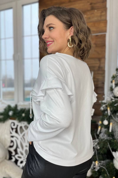 Полуприлегающий джемпер из трикотажа с принтом и шнурами Rumoda 2059 белый - фото 4