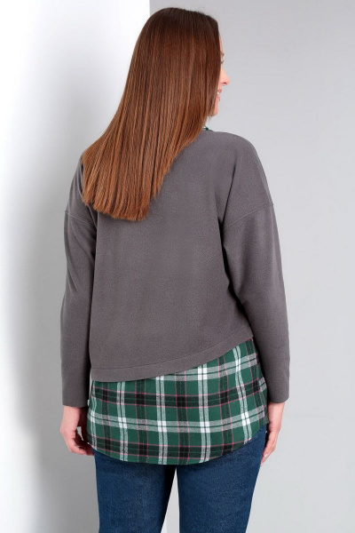 Туника с рукавом летучая мышь и вставками из ткани Таир-Гранд 62411 серый+зеленая_клетка - фото 6