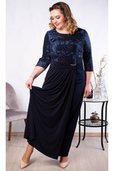 Платье в пол из бархата с складками и украшением Camelia 20116 6 - фото 4