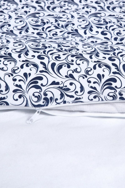 Пододеяльник из хлопка трикотаж на молнии Евро синий белый АРТПОСТЕЛЬ 263 завиток_белый - фото 2