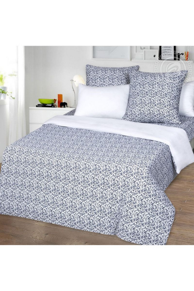 Пододеяльник из хлопка трикотаж на молнии Евро синий белый АРТПОСТЕЛЬ 263 завиток_белый - фото 1