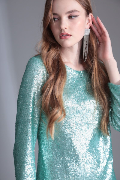 Бирюзовое платье с пайетками и длиной 85 см Орхидея 1129 бирюзовый - фото 5