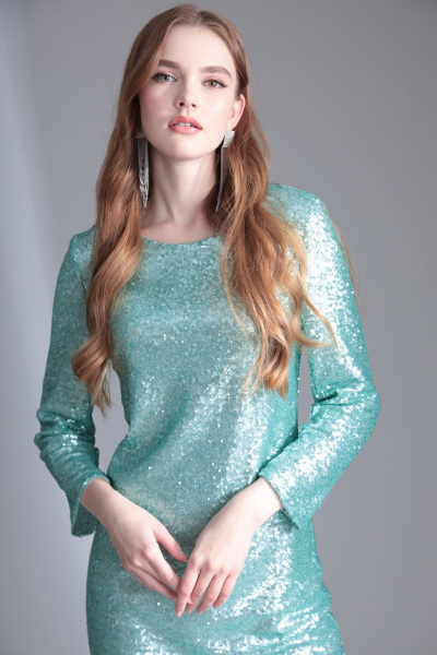 Бирюзовое платье с пайетками и длиной 85 см Орхидея 1129 бирюзовый - фото 4
