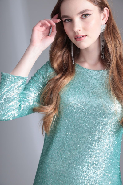 Бирюзовое платье с пайетками и длиной 85 см Орхидея 1129 бирюзовый - фото 3
