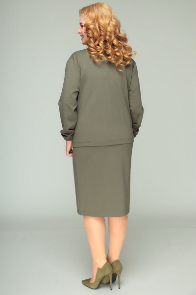Костюм блуза с накладными карманами и юбка-карандаш БАГРЯНИЦА 3094 хаки - фото 2