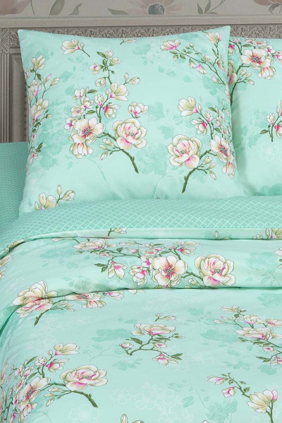 Постельное белье из поплина бирюзовое с клапанами и карманами АРТПОСТЕЛЬ 914 миндаль - фото 2