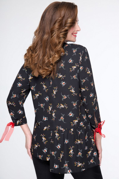 Блуза на каждый день с мультиколор и классическим стилем DaLi 5559 черный+цветы - фото 3