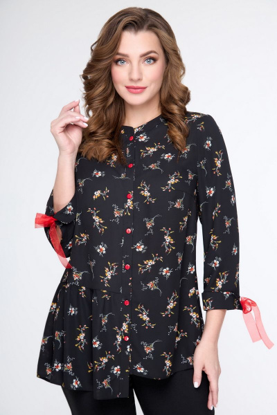 Блуза на каждый день с мультиколор и классическим стилем DaLi 5559 черный+цветы - фото 1