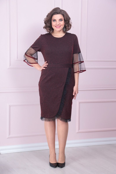Элегантное платье из костюмной ткани с тесьмой Solomeya Lux 892 бордо - фото 3