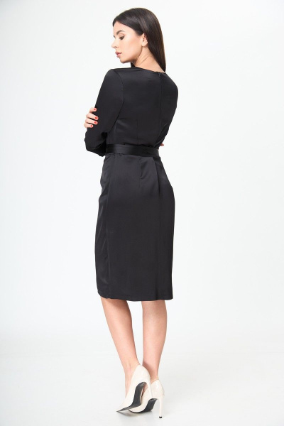 Маленькое черное платье с поясом и складками Anelli 785 черный_текстиль - фото 6