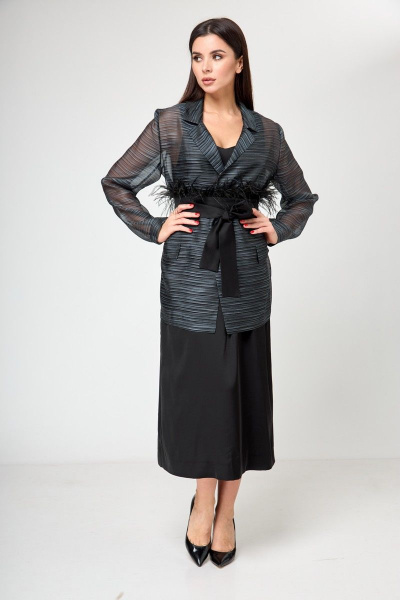 Романтичный жакет из органзы с двойными накладными карманами Anelli 1195 органза_серый - фото 8