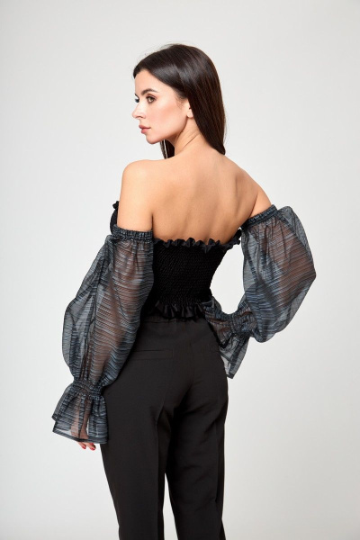 Черный топ с воздушными рукавами из органзы для вечеринок Anelli 1207 черный - фото 6