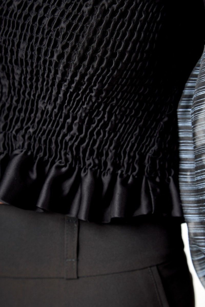 Черный топ с воздушными рукавами из органзы для вечеринок Anelli 1207 черный - фото 5
