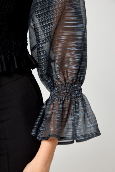 Черный топ с воздушными рукавами из органзы для вечеринок Anelli 1207 черный - фото 4