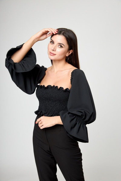 Черная блуза из текстиля с длинными рукавами для повседневной носки Anelli 1207.1 черный - фото 1