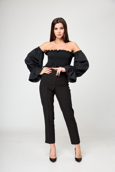 Черная блуза из текстиля с длинными рукавами для повседневной носки Anelli 1207.1 черный - фото 2