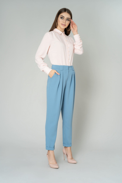 Брюки демисезонные деловые из текстиля Elema 3К-9967-1-164 голубой - фото 1