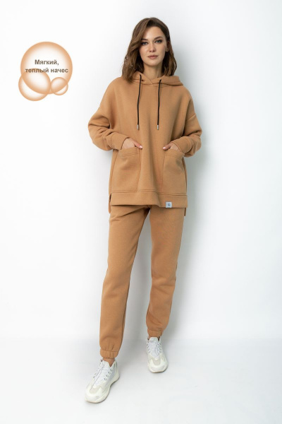 Худи Oversize с капюшоном на подкладке из трикотажа Kivviwear 4057.0 кэмел - фото 1