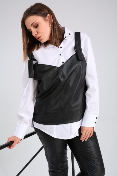 Рубашка с асимметричной манжетой и свободным силуэтом из хлопка GRATTO 4137 белый - фото 12