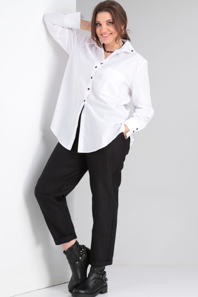 Рубашка с асимметричной манжетой и свободным силуэтом из хлопка GRATTO 4137 белый - фото 5