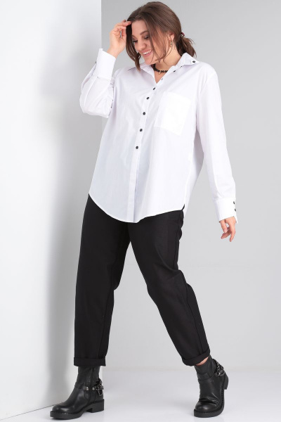 Рубашка с асимметричной манжетой и свободным силуэтом из хлопка GRATTO 4137 белый - фото 8