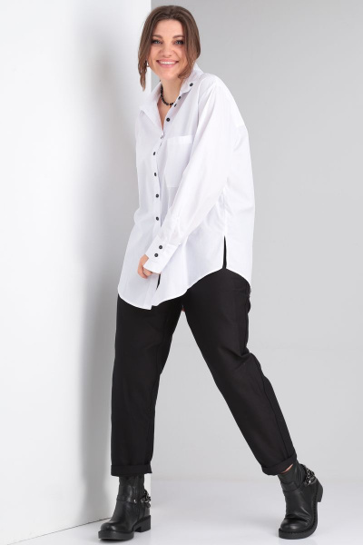 Рубашка с асимметричной манжетой и свободным силуэтом из хлопка GRATTO 4137 белый - фото 7