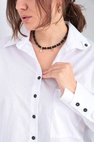 Рубашка с асимметричной манжетой и свободным силуэтом из хлопка GRATTO 4137 белый - фото 4