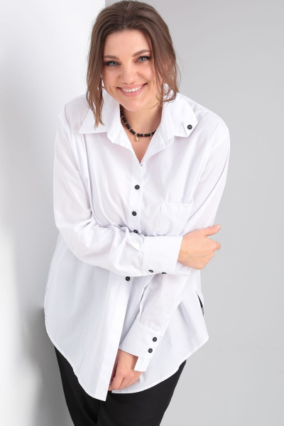 Рубашка с асимметричной манжетой и свободным силуэтом из хлопка GRATTO 4137 белый - фото 3