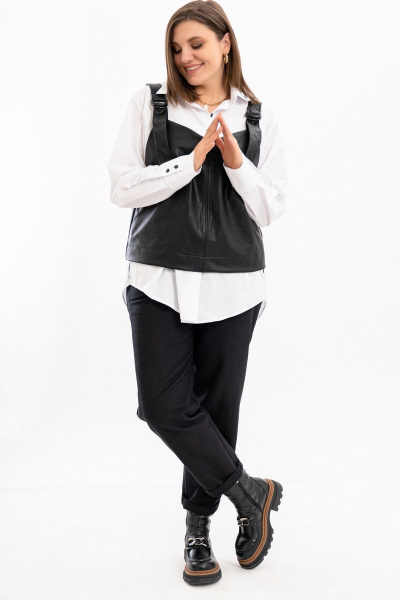 Рубашка с асимметричной манжетой и свободным силуэтом из хлопка GRATTO 4137 белый - фото 11