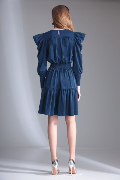 Синее платье с отрезной кокеткой и складками Орхидея 1135 морская_волна - фото 2