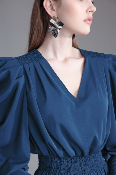 Синее платье с отрезной кокеткой и складками Орхидея 1135 морская_волна - фото 5