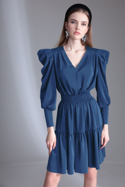 Синее платье с отрезной кокеткой и складками Орхидея 1135 морская_волна - фото 3