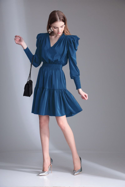 Синее платье с отрезной кокеткой и складками Орхидея 1135 морская_волна - фото 1