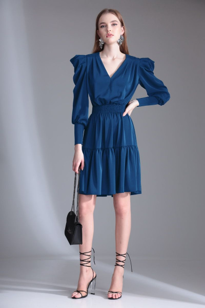 Синее платье с отрезной кокеткой и складками Орхидея 1135 морская_волна - фото 4