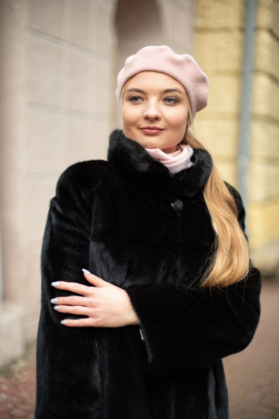 Полупальто из норки с фигурными разрезами Мехофф Агата80.223-120 темно-коричневый - фото 4